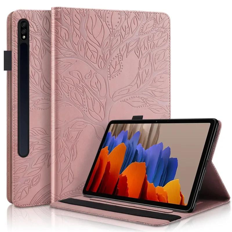 Coque for Samsung Tab S9 FE Case 10.9 Inch Embossed Tree PU Leather Flip Tablet Cover for Funda Galaxy Tab S9 FE S8 S7 Case 11"