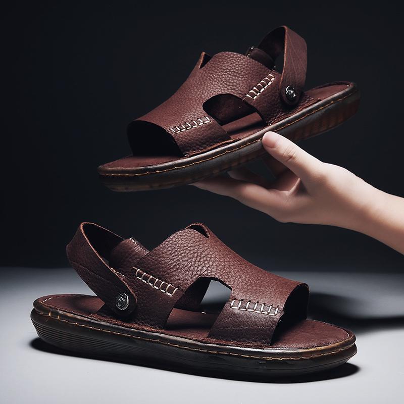 Large Size 46 Men Sandals Comfort Genuine Leather Sandals Summer Quality Beach Slippers Casual Footwear Outdoor Beach Shoes