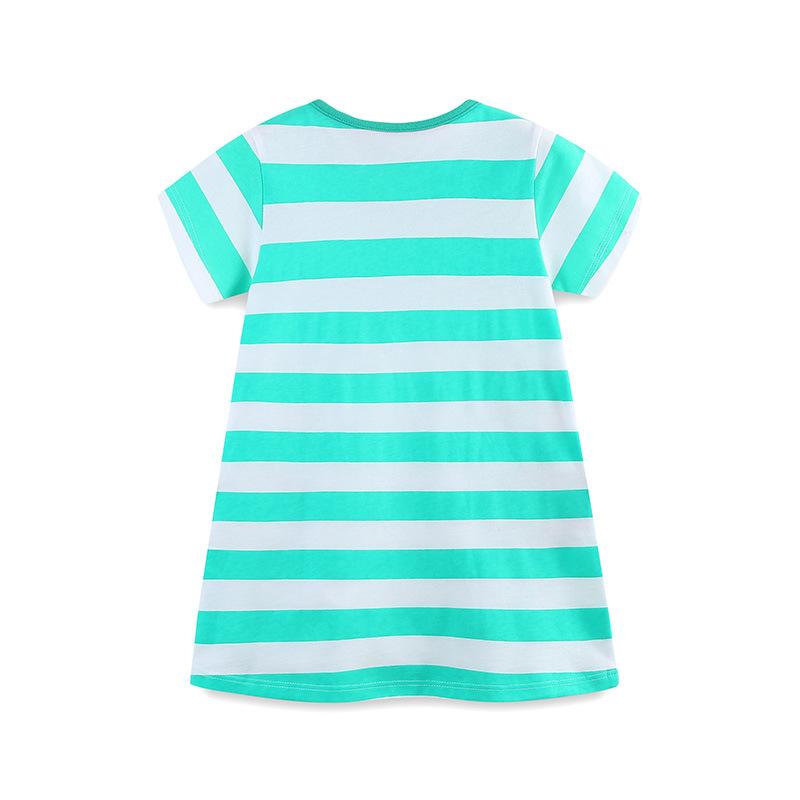 Girls short-sleeved dress cartoon embroidered patch princess dress summer new striped crew neck children's skirt