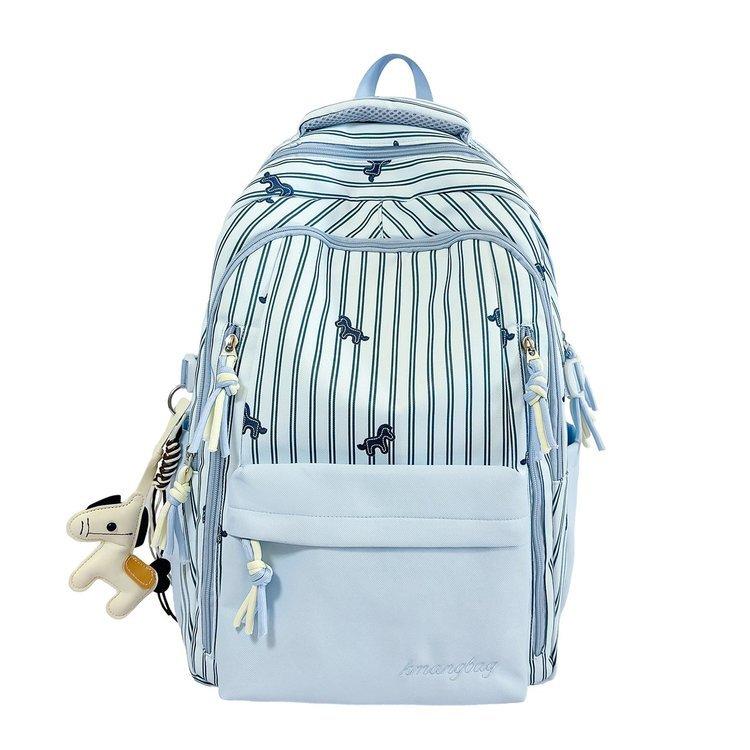 Striped Backpack with Horse Pattern and Front Pocket for School and Daily Use