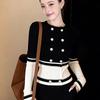 La Chapelle Contrast Double-Breasted Knit Polo Sweater