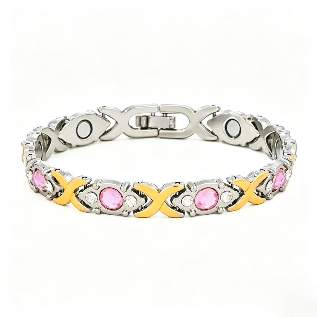 Eco-friendly European & American Fashion Detachable Magnetic Stone Bracelet with Diamond Inlays; Adjustable Women's Alloy Bangle.
