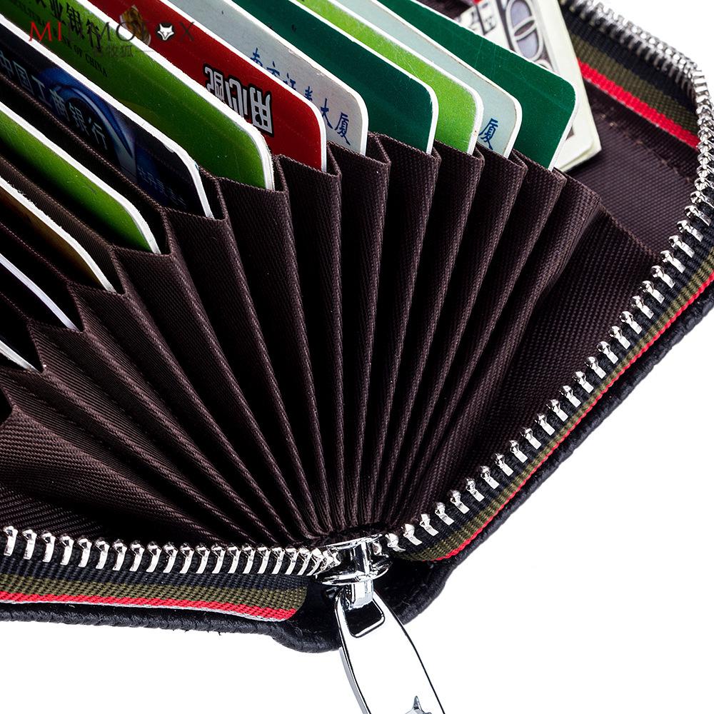 Fashionable RFID Accordion Cowhide Card Holder with Zipper for Ladies and Men