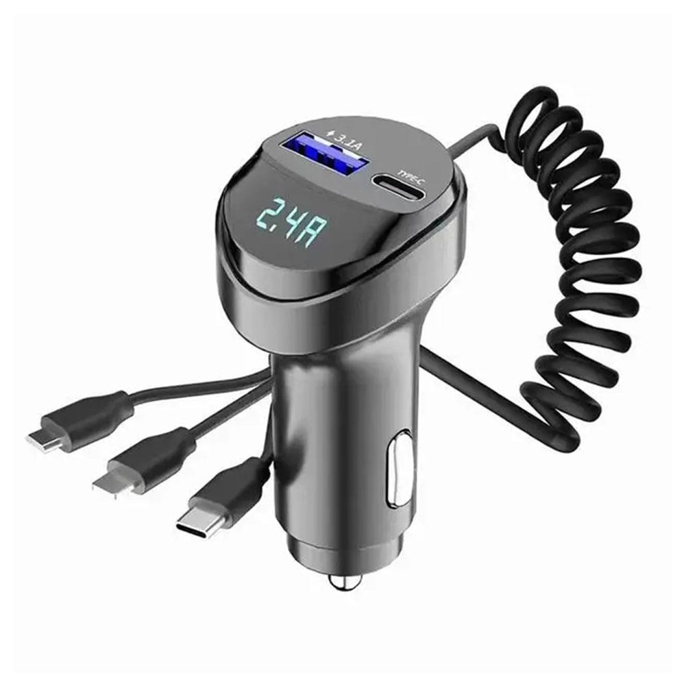 Adaptor de încărcare auto USB tip C cu încărcare super rapidă de 55 W cu linii de date retractabile 3 în 1 pentru iPhone 14 13 12 pentru Xi N5E5