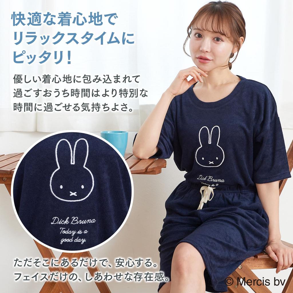 Luanna Jena Miffy Loungewear and Soothing Short Sleeve Pajama Set with Length Soft Material Sleeves X Length Miffy [Simple, Cute, Face] Women's 3/4