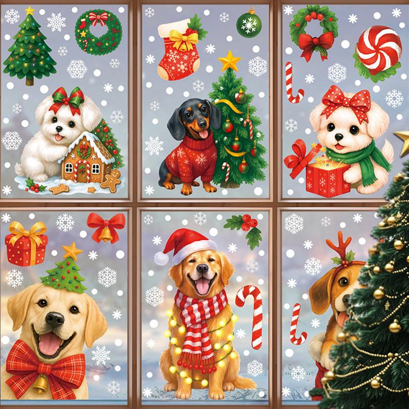 Christmas Decorations Gift Box Static Stickers Shopping Mall Window Decoration Christmas Wreath Puppy Glass Stickers
