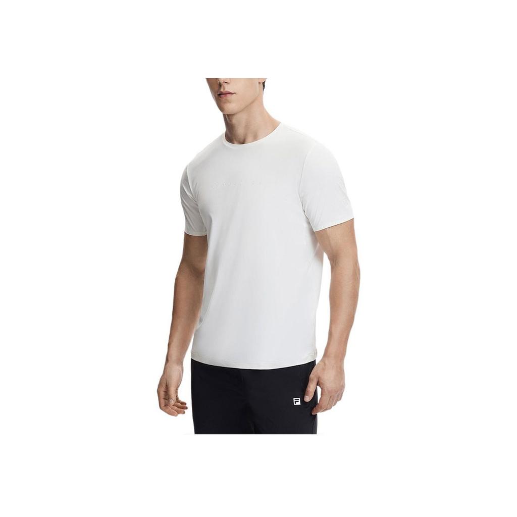 Fila Fitness Series Printed Letter Knitted Solid Color Straight Cut Round Neck Short Sleeve T-Shirt Men T-Shirts Starry-White A11M421119FWT