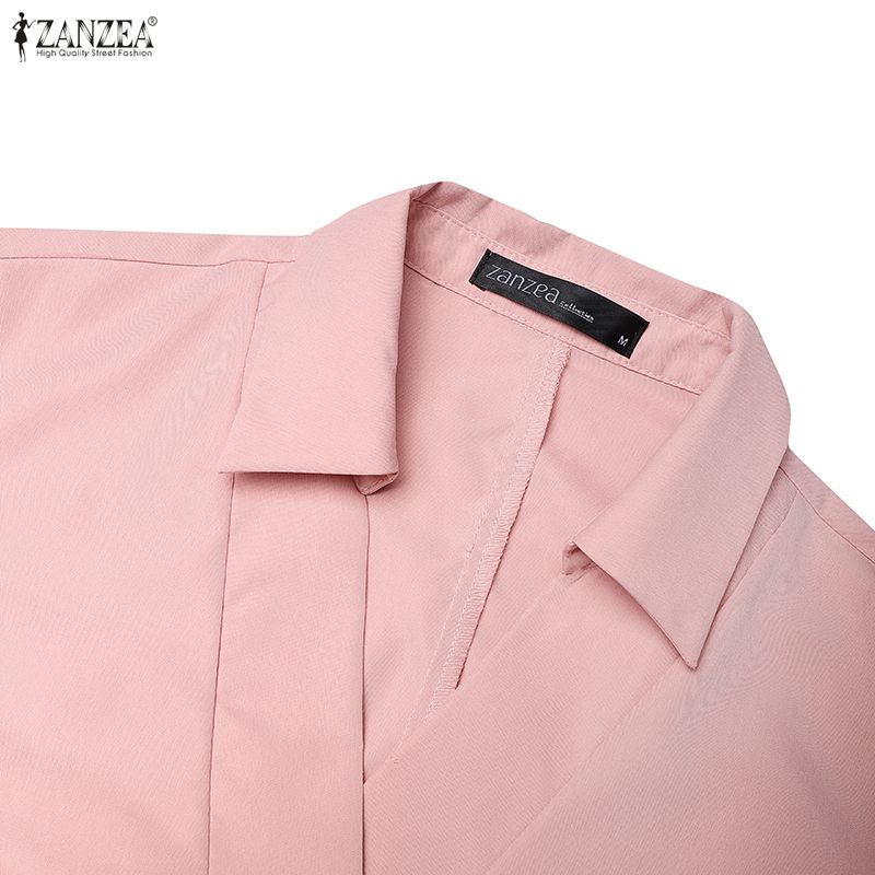 ZANZEA Damen Lässig Umlegekragen Sommer Kurzarm Langes Kleid