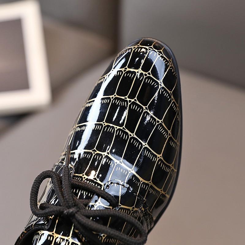 Children Loafers Glossy Lace-up 2024 New Simple Boys Leather Shoes Pointed Toe Versatile Kids Performance Shoe for Party Wedding