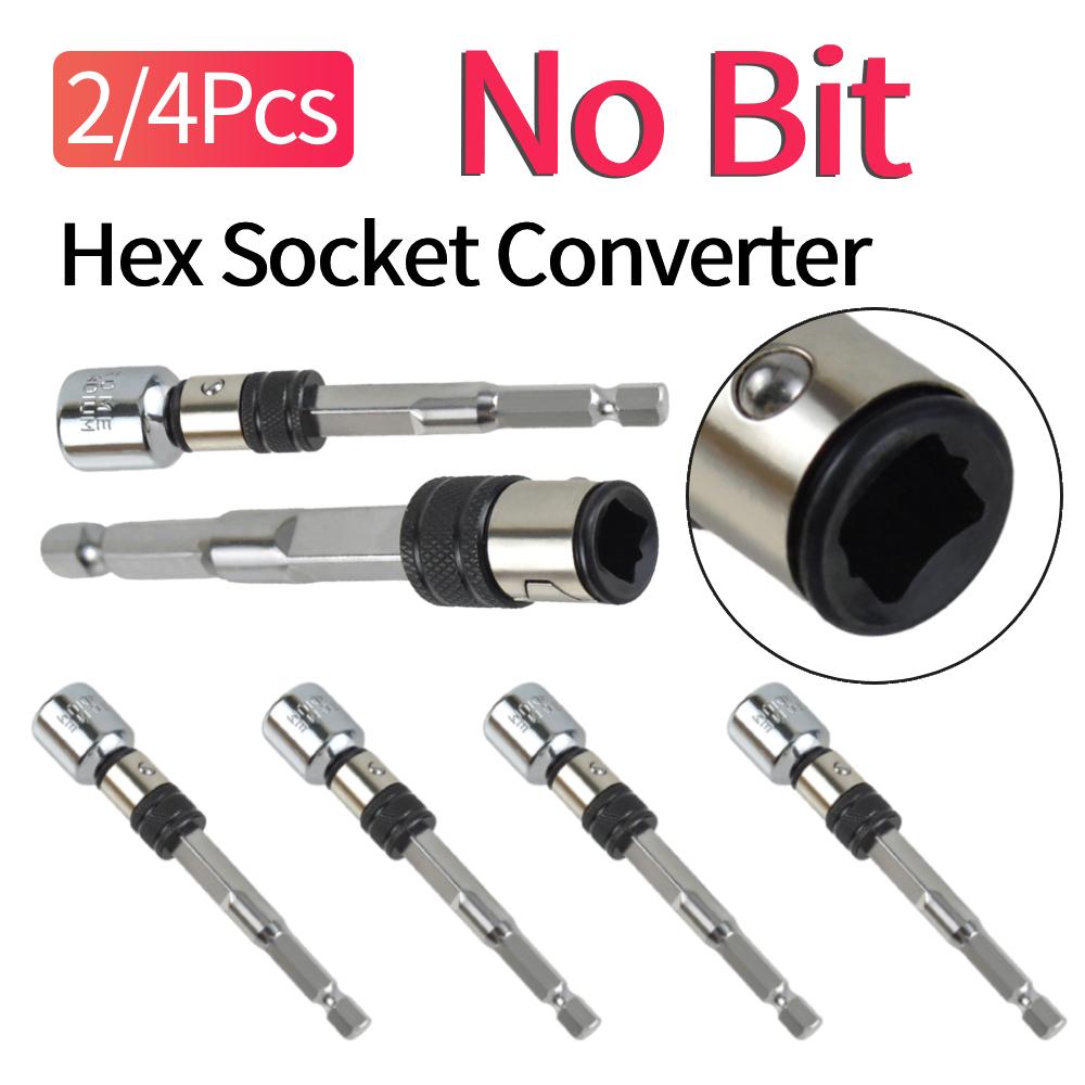 2/4Pc Hex End Hex/Socket Extension (Without Bits) Drill Bit and Socket Adapter for Rotary Hammer To Impact Drill Conversion Tool