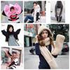 Cute Long Warm Plush Velvet 3 In 1 Hooded Scarf Pocket Gloves Hats