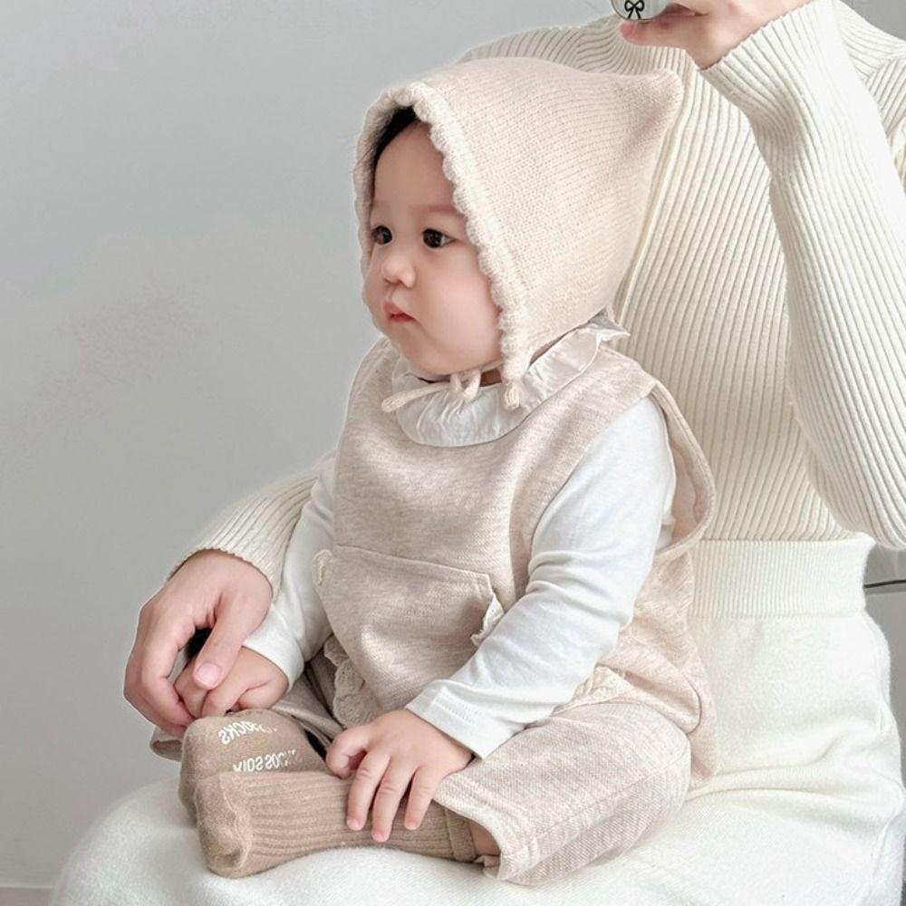 Winter Baby Knitting Hat Solid Color Ear Protection Cap Cute Cat Ear Knit Hat  Boys Girls