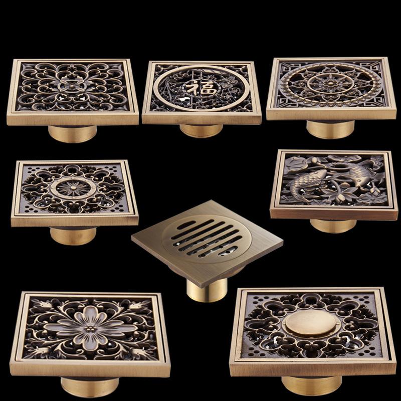 12cm*12cm Antique Brass Floor Drain Bathroom Accessory Floor Drain