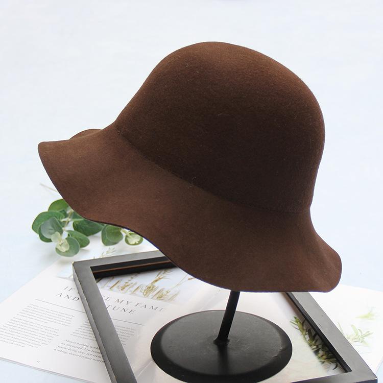 Casual Light Board Wool Woolen Basin Hat Dome Wavy Edge Big Edge Bucket Hat Women'S Autumn And Winter Fashion Curling Top Hat