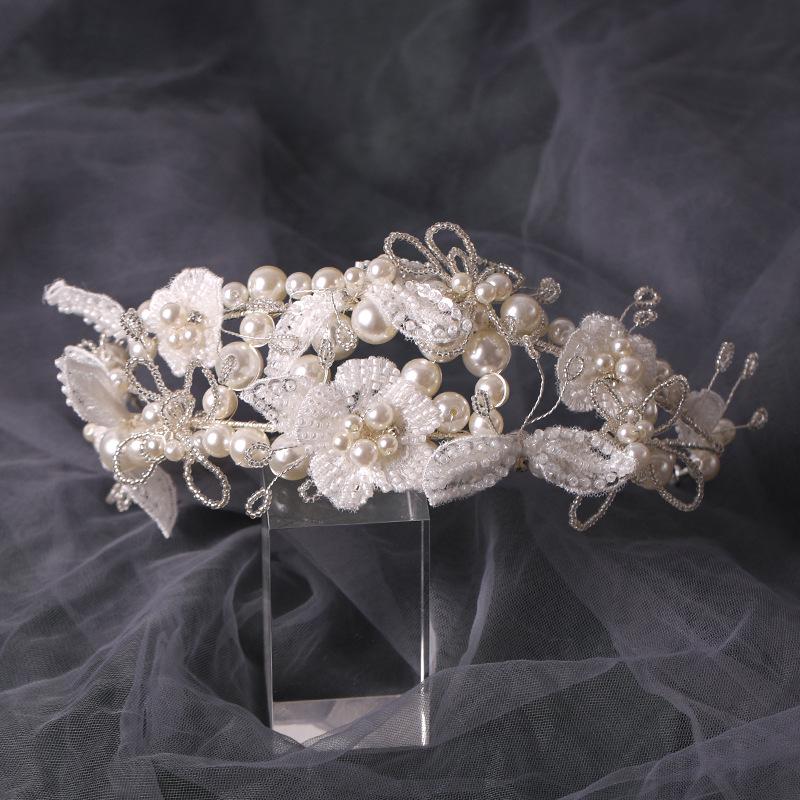 Elegant Korean Bridal Pearl & Flower Headband Veil Accessory