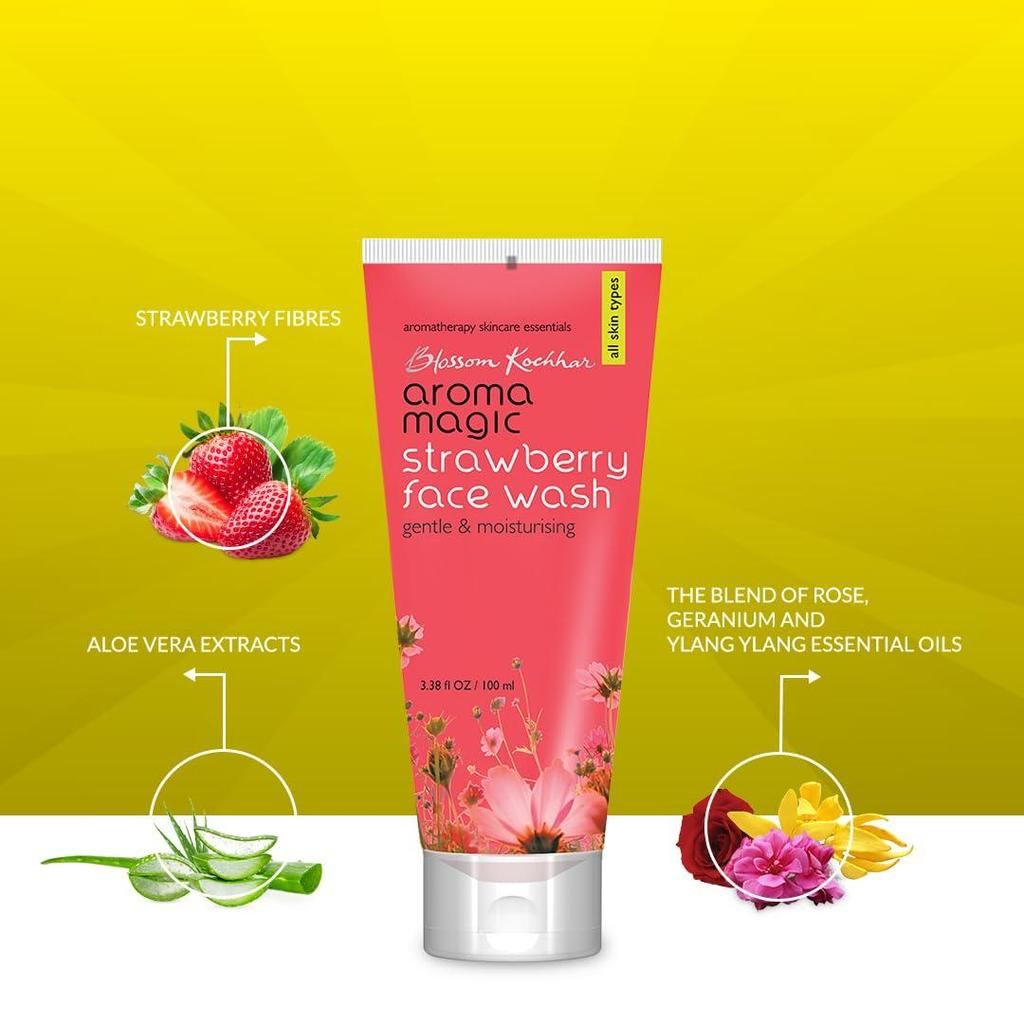 Aroma Magic Strawberry Face Wash with Aloe Vera Extract & Ylang Ylang Essential Oil - 100 ml
