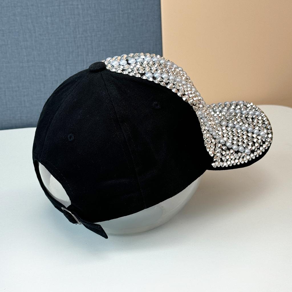 Heavy Industry Rhinestone Hat Peaked Cap Women's Trend Street Spring and Summer Baseball Cap Peaked Cap Pearl Fashion Versatile Hat