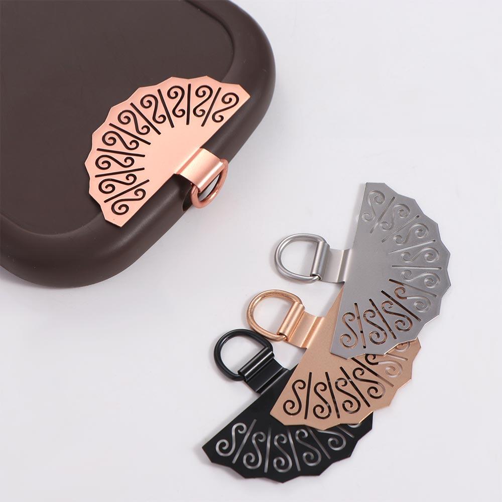 Chinese Style Metal Phone Patch Fan Shaped Phone Card Clip Luxury Phone Lanyard Gasket  Replacement