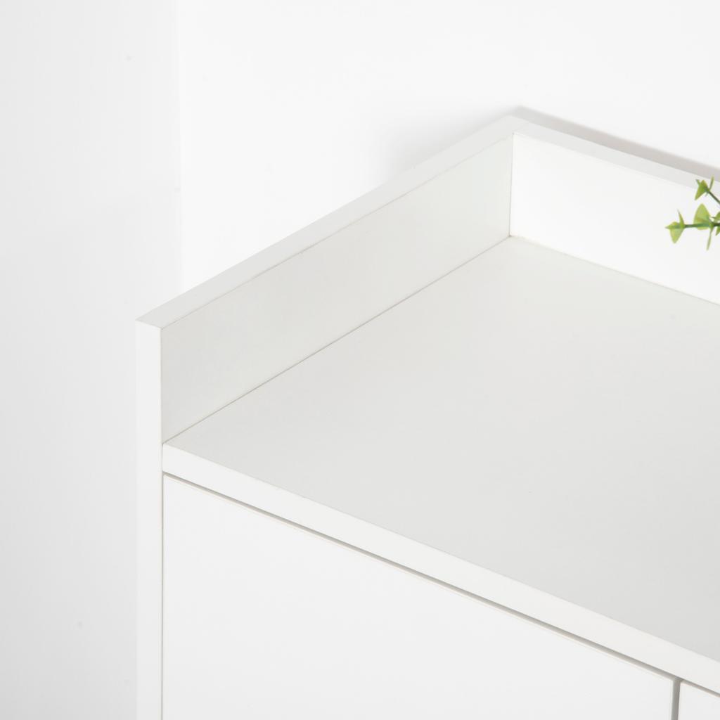 Scandinavian Shoe Cabinet 2 Door 4 Shelf Tapered Legs Solid Wood Particle Board White