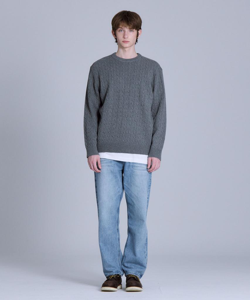BASIC HOUSE Cable Round Neck Knit Melange Grey Lykt7101