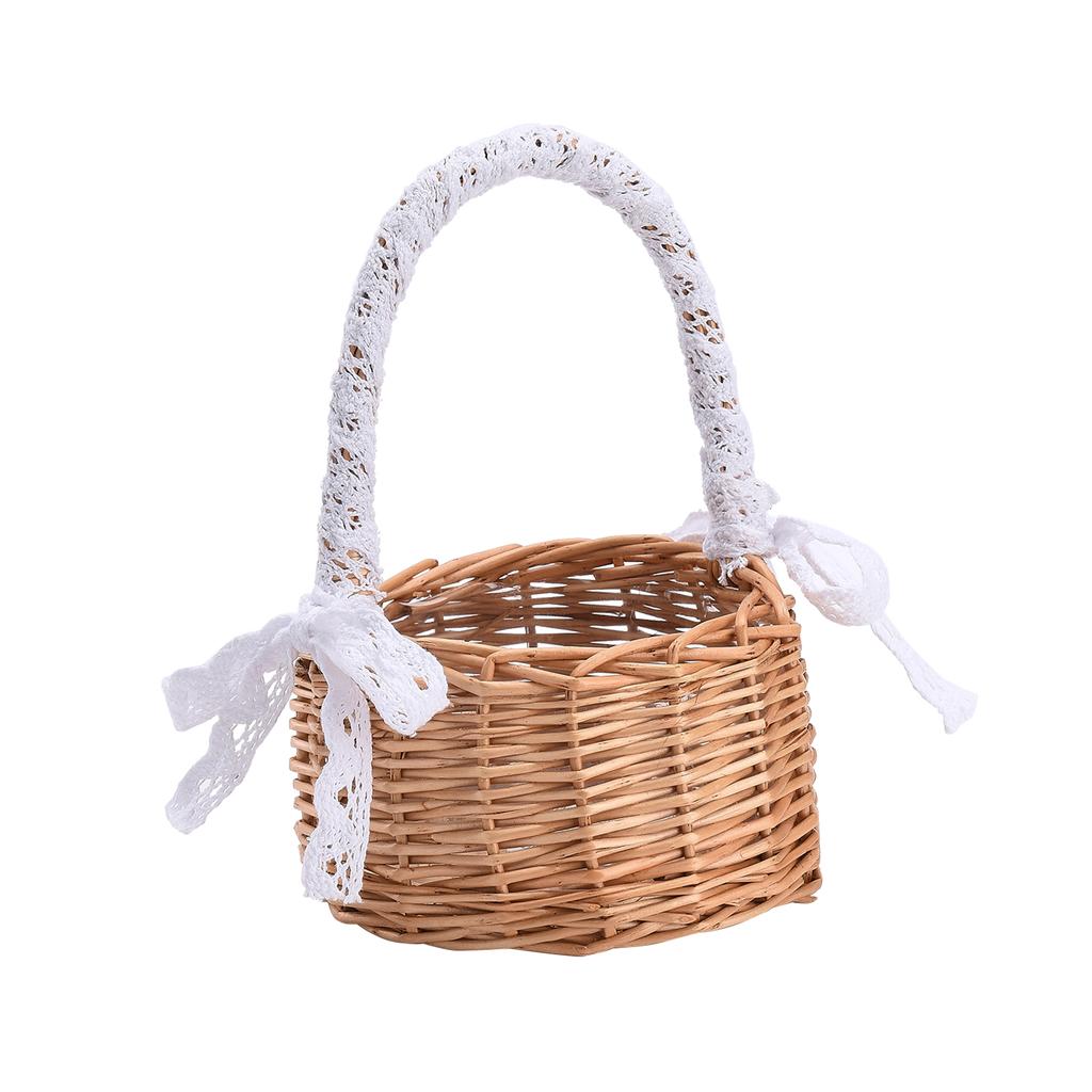 Gewebter Blumenmädchenkorb mit Griff Handgewebter Rattan Künstliche Blume Aufbewahrungskörbe für Zuhause Hochzeit Geburtstag S