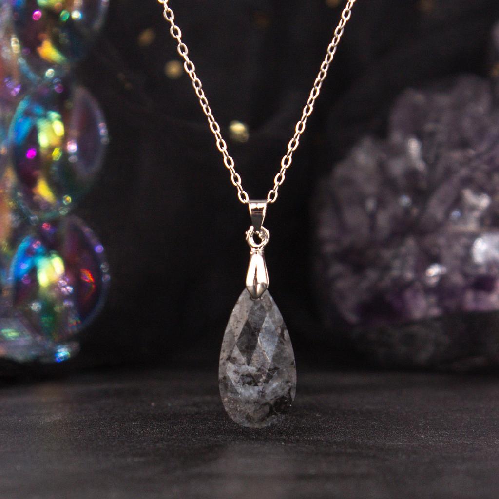 Natural Crystal Pendant, Blue Gold, Amethyst, Cut Surface, Long Water Droplet Necklace, jewelry,Christmas Gift, Valentine's Day Gift, Birthday Gift