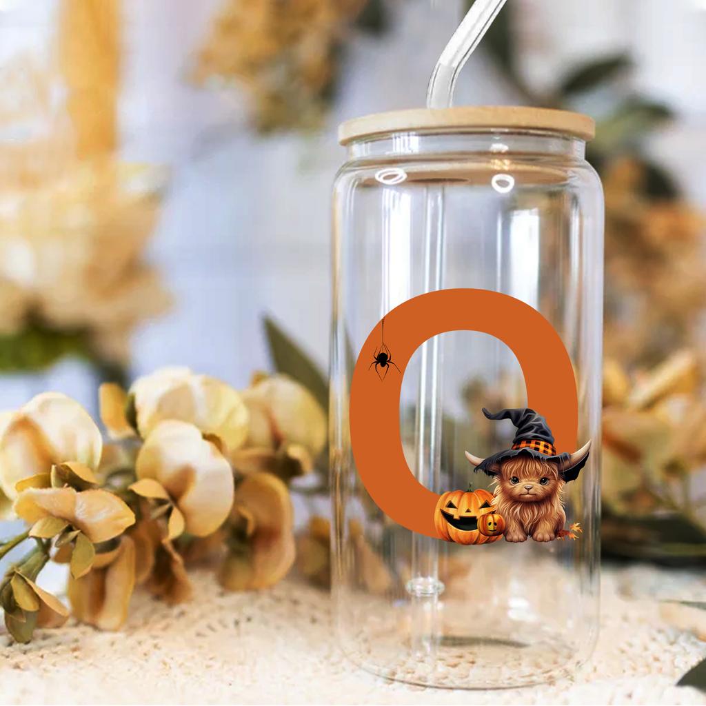 16oz 26 Buchstaben A-Z Libbey Trinkglas Kaffeetasse Mason Einmachglas mit Bambusdeckel & Strohhalm Sommer Getränkegeschirr Glasflasche Hochzeitsgeschenke
