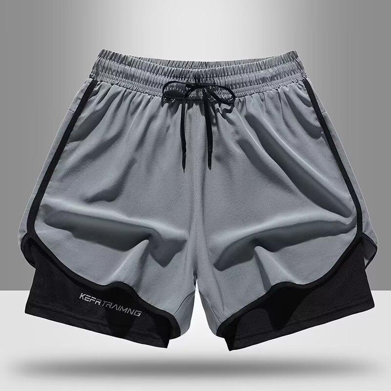 Pantalones Deportivos Cortos de Verano Antideslumbrantes de Doble Capa para Hombres y Mujeres para Correr al Aire Libre, Fitness