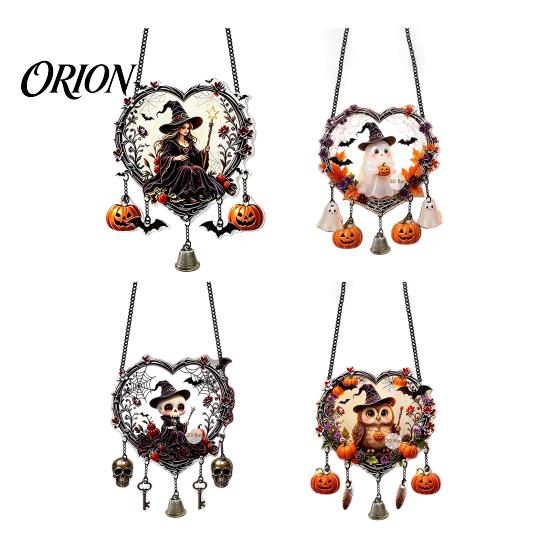 Heart Wreath Ornaments Halloween Acrylic Love Ornament, Cartoon Owl Ghost Witch Hanging Decorations Skeleton Decor, Festive Party Decoration