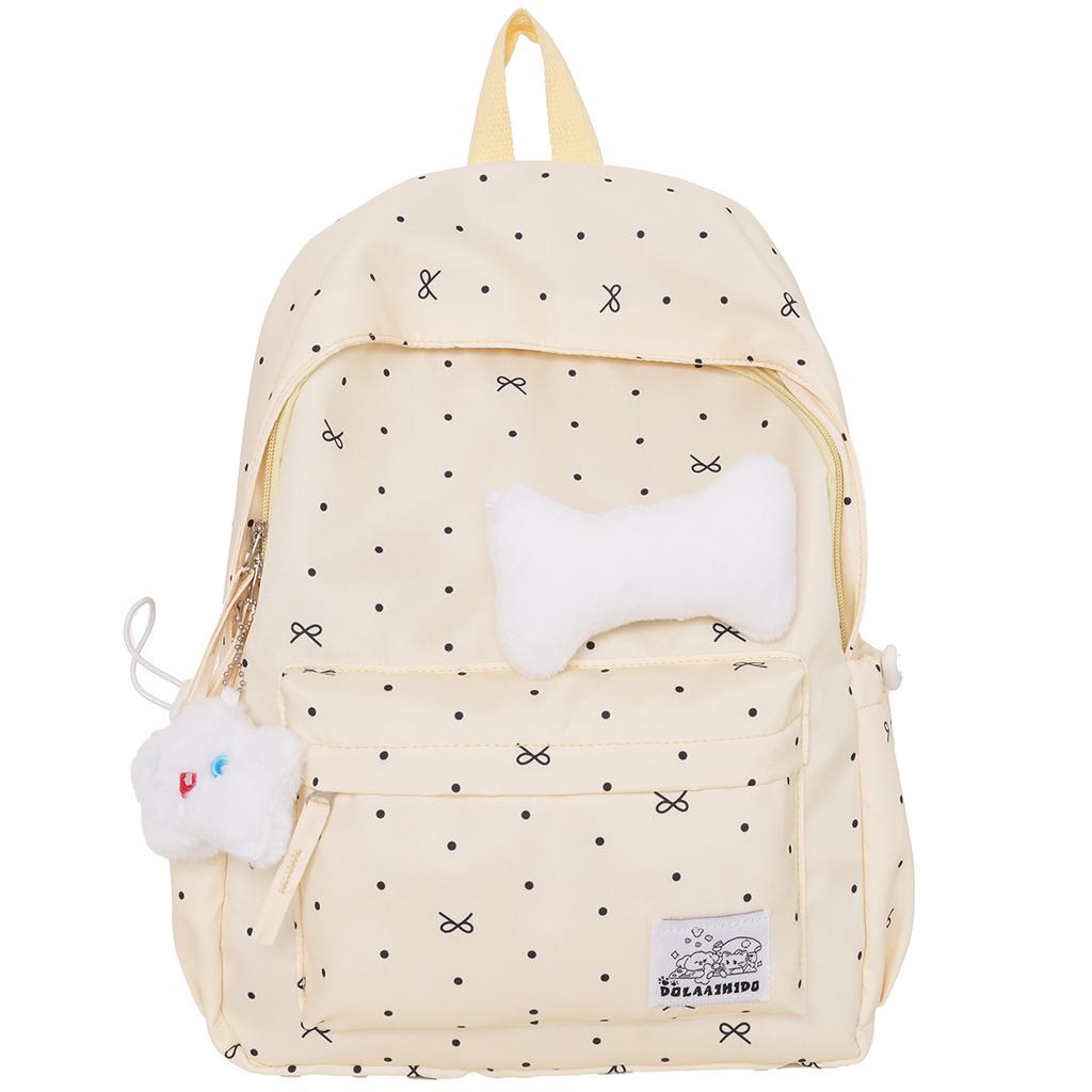 Schoolbag new ins style simple large capacity backpack polka dot bow design sense backpack versatile niche schoolbag women