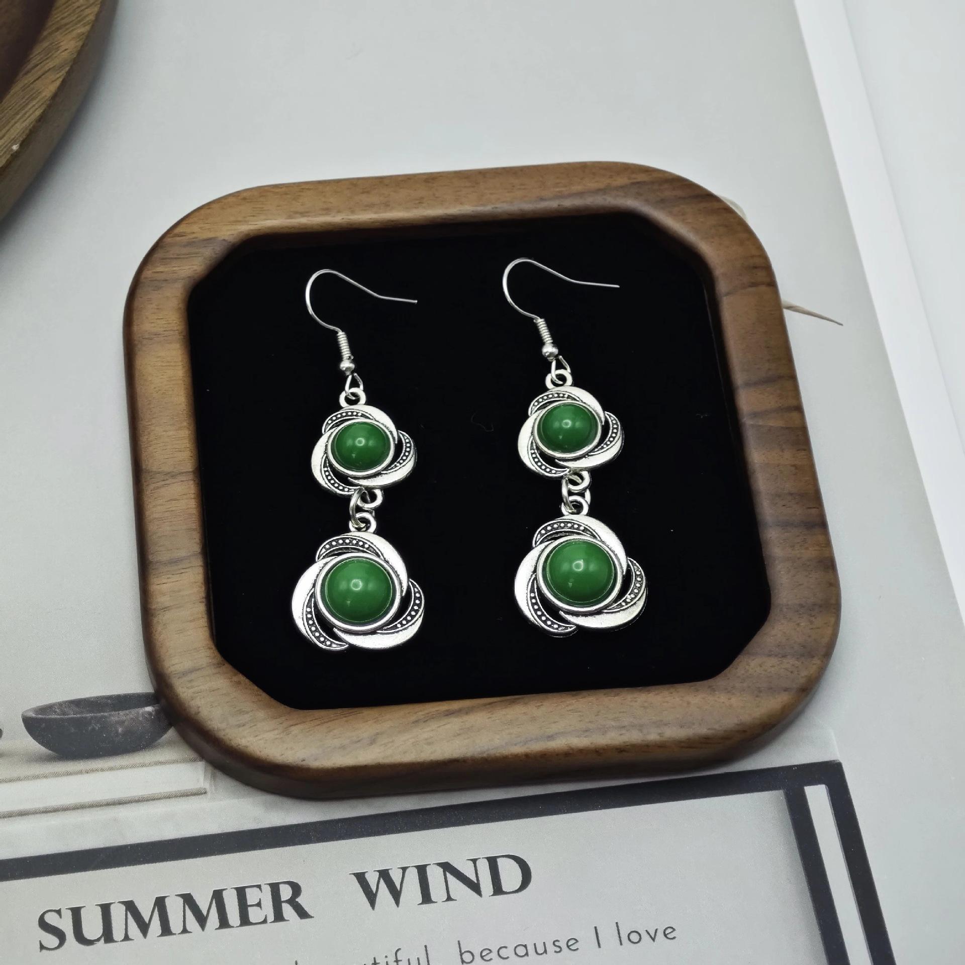 

Гарячі продажі в Європі та Сполучених Штатах, суперкрасиві бірюзові сережки, прості, з особистістю та креативні сережки в ретро етнічному стилі зелений