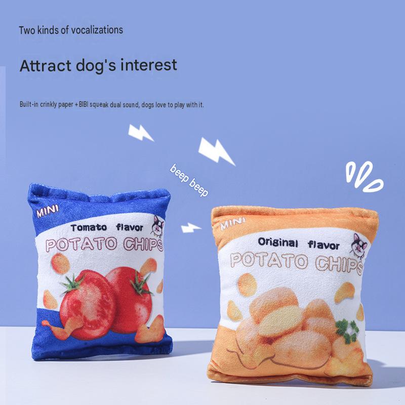 Crinkle Paper Dog Toy Chew Toy Realistic Chip Design Interactive Self-Play Toy for Teething, Boredom Relief, Small and Large Dogs