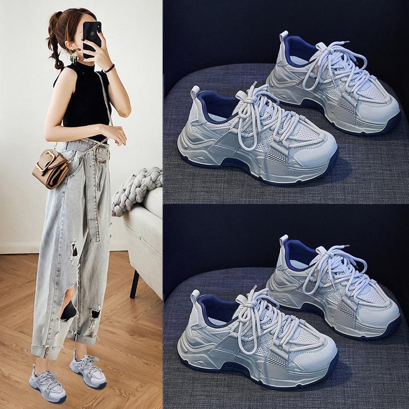 Spring Women's Shoes 2024 Spring New Female Breathable Mesh Sneakers Heightened Platform Casual Sports Running Vulcanized Shoes