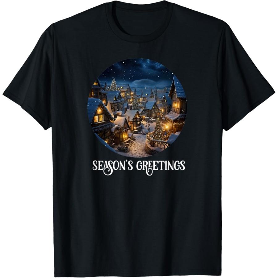 

Serene Snowy Night Traditional Wintery Christmas Village T-Shirt XXXXXL чёрный