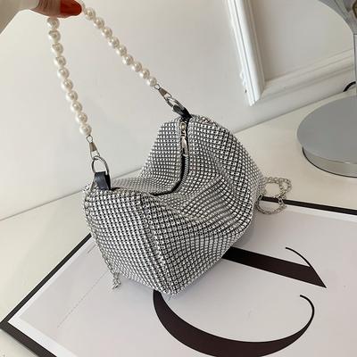 Small Bag Women's Bag New Trendy Fashion Colored Diamond Messenger Bag Pearl Chain Bag