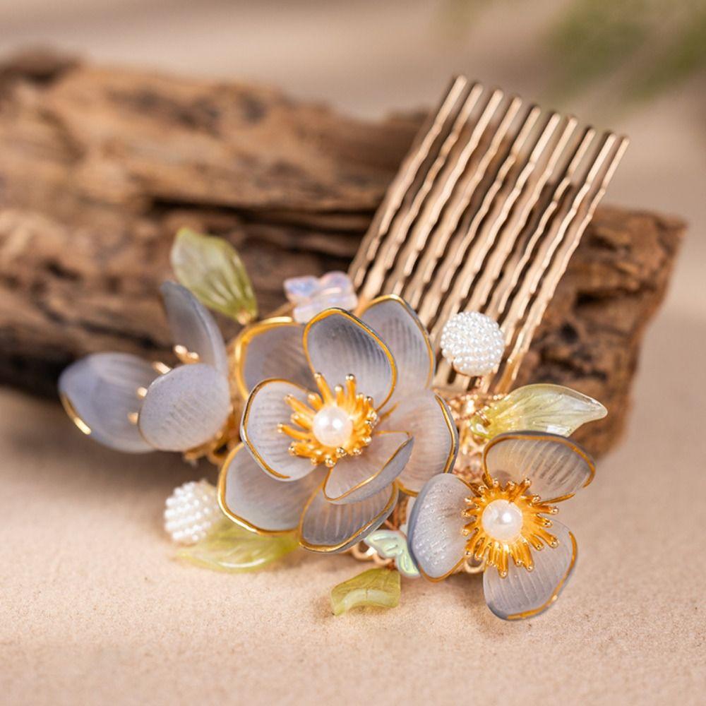 Retro Ancient Hair Stick Tassel Hanfu Headwear Classical Flower Hair Comb Jewelry