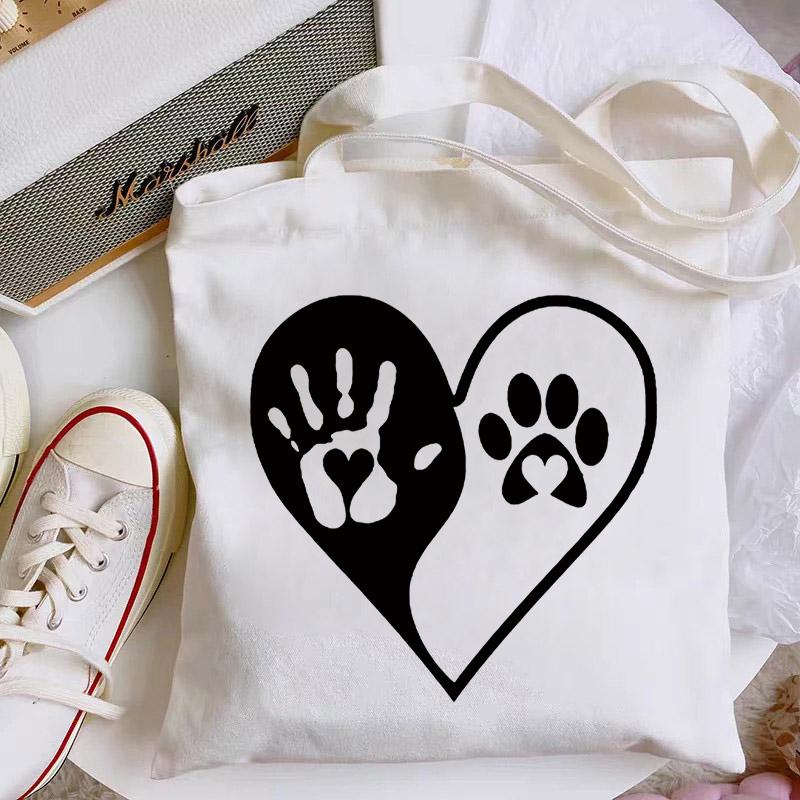 Lustige Hunde Pfote und Fußabdruck Canvas Tragetasche Damen Shopper Taschen Bedruckte Handtasche Geschenk für Frauen Einkaufstasche Strand Umhängetasche