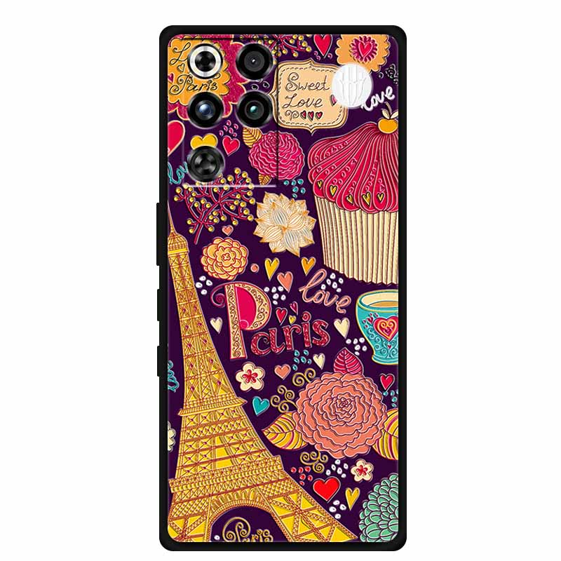 For ZTE Nubia RedMagic 11 Pro 5G Case 3D Emboss Flowers Relief Soft Black Silicone Back Cover For ZTE Nubia RedMagic 11Pro Funda