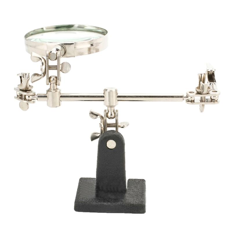 Adjustable Helping Hand Magnifier Magnifying Glass Jewelry Clamp Holder Stand 360 Degree Rotatable Lens with 2 Alligator