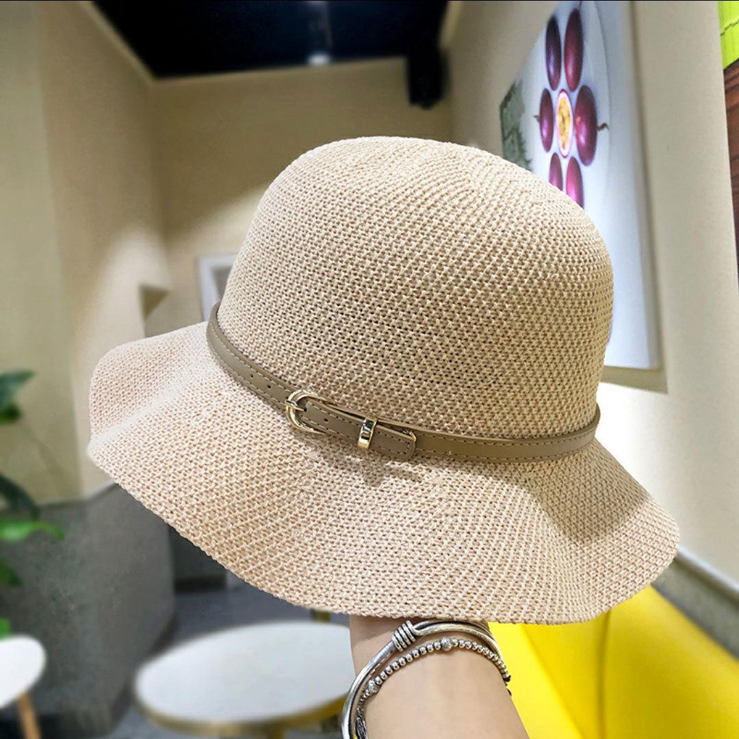 

Корейская версия, модная пряжка ремня, купольная льняная рыбацкая шляпа, женский солнцезащитный козырек, солнцезащитный крем, волнистый карниз, летняя шляпа-тазик, прилив 56-58CM бежевый