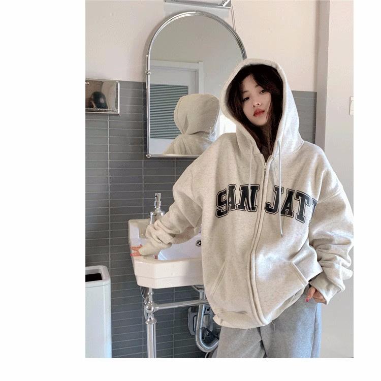 

New Zipper Cardigan Jacket for Women In Autumn and Winter New Retro Hooded Sweatshirt Lazy Style Top XL