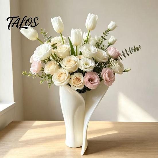 Durable PLA Vase for Floral Arrangement 3D Printed Leaf Shaped Vase, Decorative Flower Elegant Milky White Arrangement, Modern Tabletop Home
