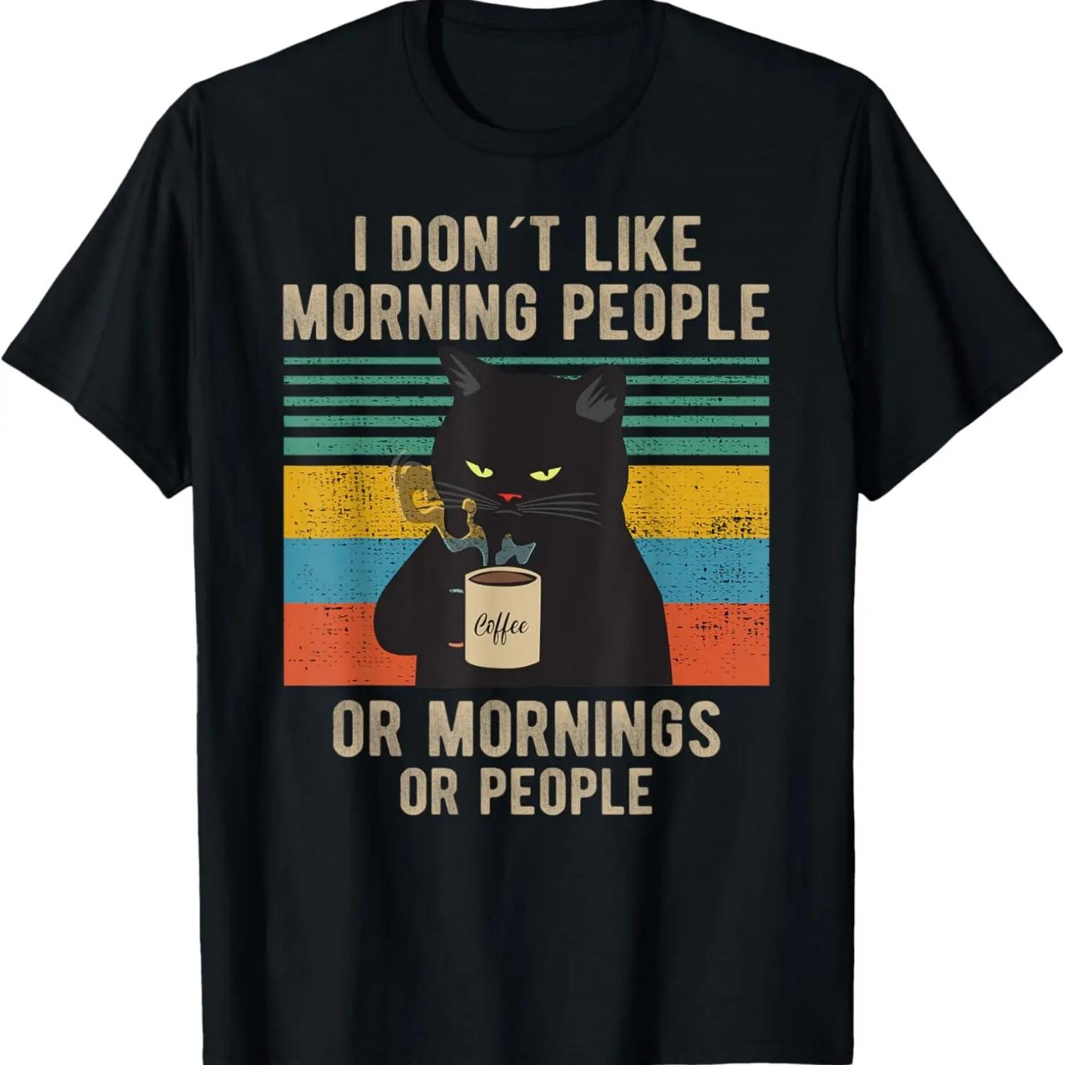 I Hate Morning People And Mornings And People Coffee Cat T-Shirt S чёрный