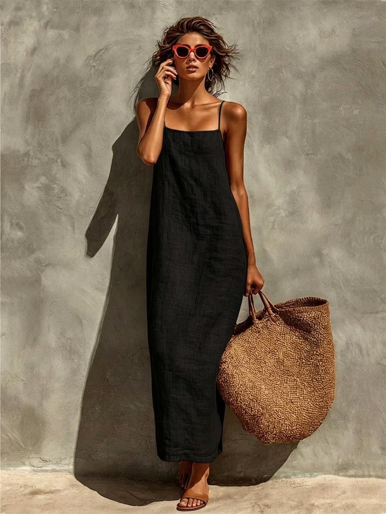 New European and American Fashion Summer Elegant Temperament Style Women's Clothing Square Neck Strap Skirt Straight Dress