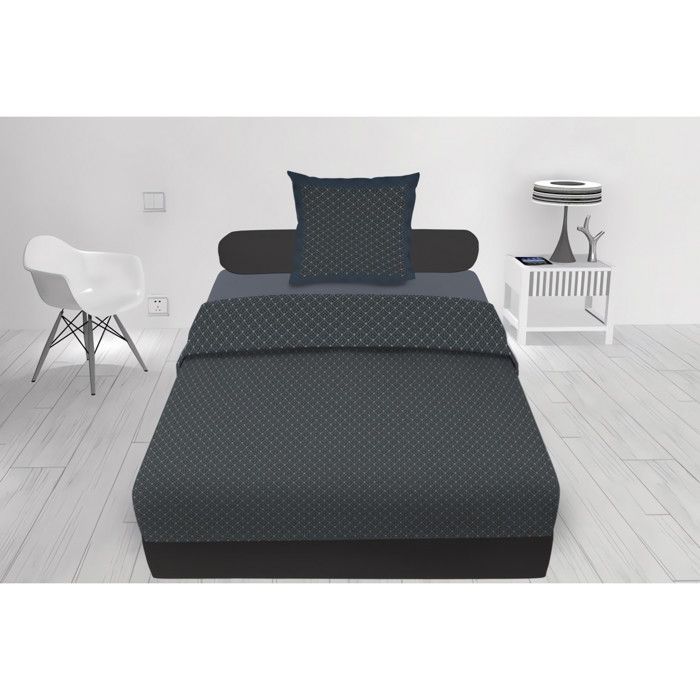 Parure de draps 180x290 cm en coton 57 fils LORENZO Bleu, par Soleil d'ocre