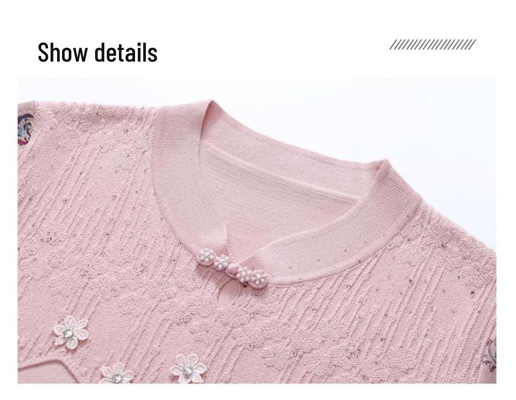 Elegant Lace Trim Women's Thin T-shirt - Spring/Autumn Casual Top for Mothers