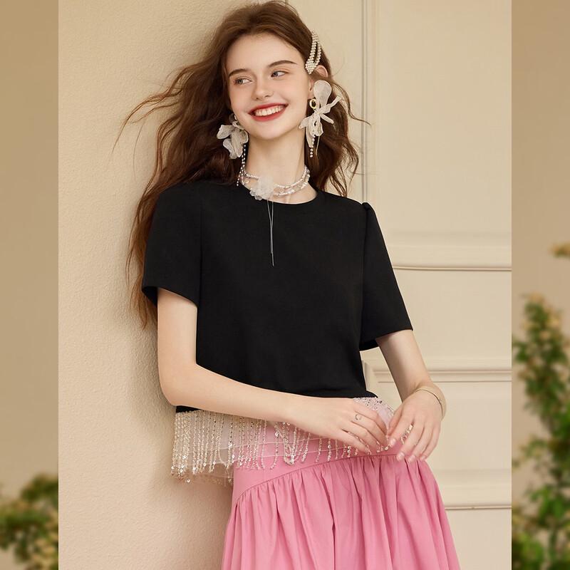 Women s Color-Block Fringe Pullover Short-Sleeve Shirt L