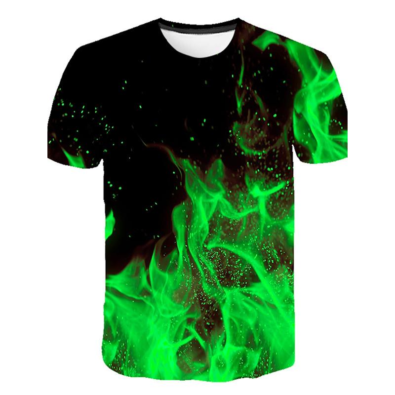 Happy Show Nieuwe zomer herenmode T-shirt persoonlijkheid blauwe vlam gedrukt heren T-shirt top 2XL groen