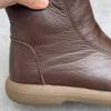 Johnature Genuine Leather Cotton Boots Handmade Retro Flat Round Toe Soft Cowhide Wool Women's Short Boots