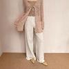 Spring Arrival: Marled Yarn Tie-Up Cardigan & Hollow-Out Cashmere Pants Set